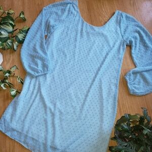 SOLDPeach Love Cream Shift Dress Medium Blue Thin Pastel Long Sleeves Sheer Line